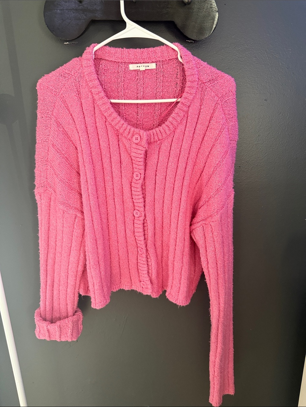 PacSun Hot Pink Ribbed Button-Front Cardigan